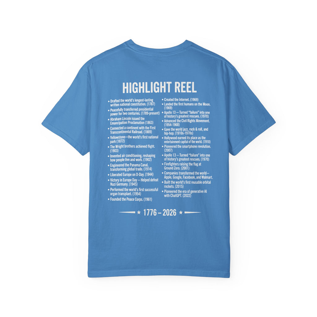 America Stat Card Tee, America 250 Commemorative T-Shirt — 1776–2026 Highlight Reel Tee