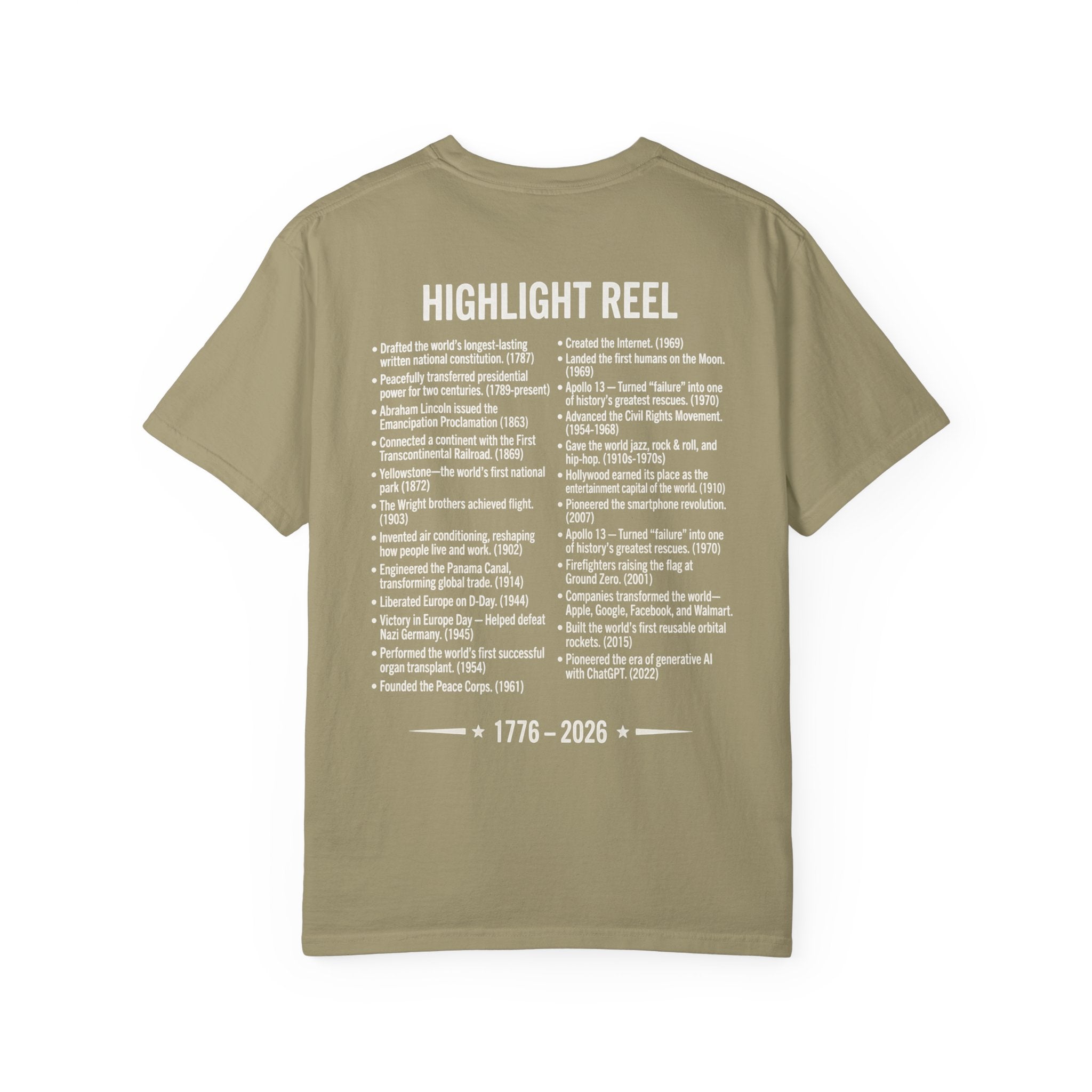 America Stat Card Tee, America 250 Commemorative T-Shirt — 1776–2026 Highlight Reel Tee