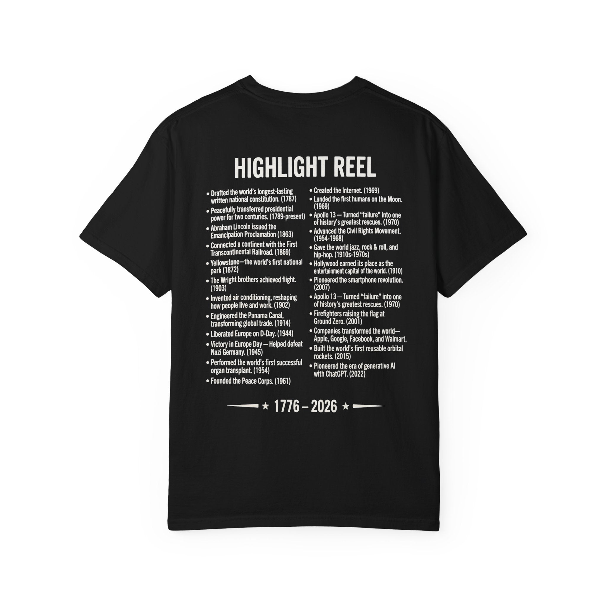 America Stat Card Tee, America 250 Commemorative T-Shirt — 1776–2026 Highlight Reel Tee