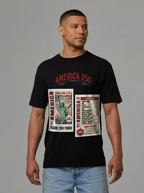 America Stat Card Tee, America 250 Commemorative T-Shirt — 1776–2026 Highlight Reel Tee