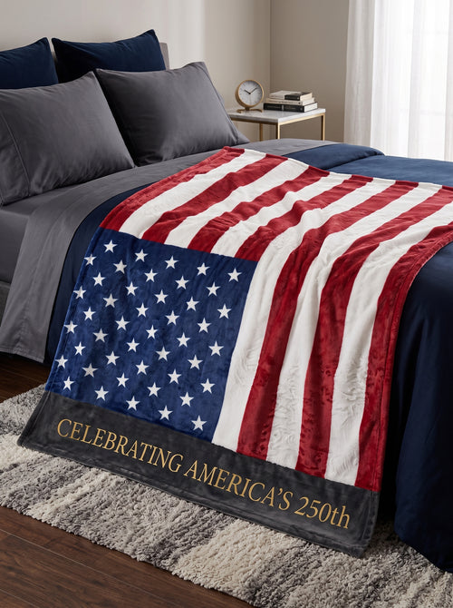 America's 250th Minky Blanket - Patriotic USA Flag Throw for Independence Day & Memorial Celebrations