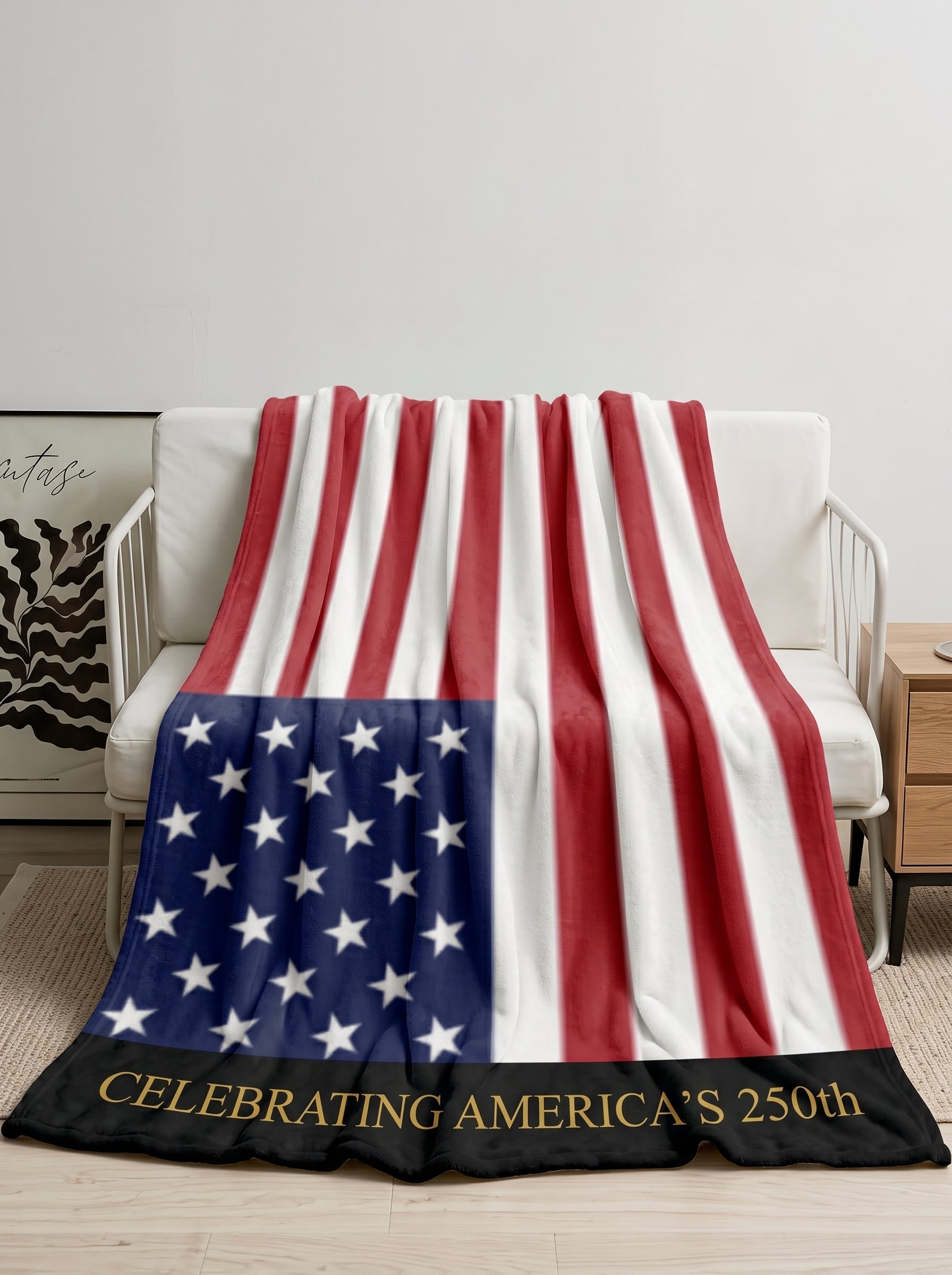 America's 250th Minky Blanket - Patriotic USA Flag Throw for Independence Day & Memorial Celebrations