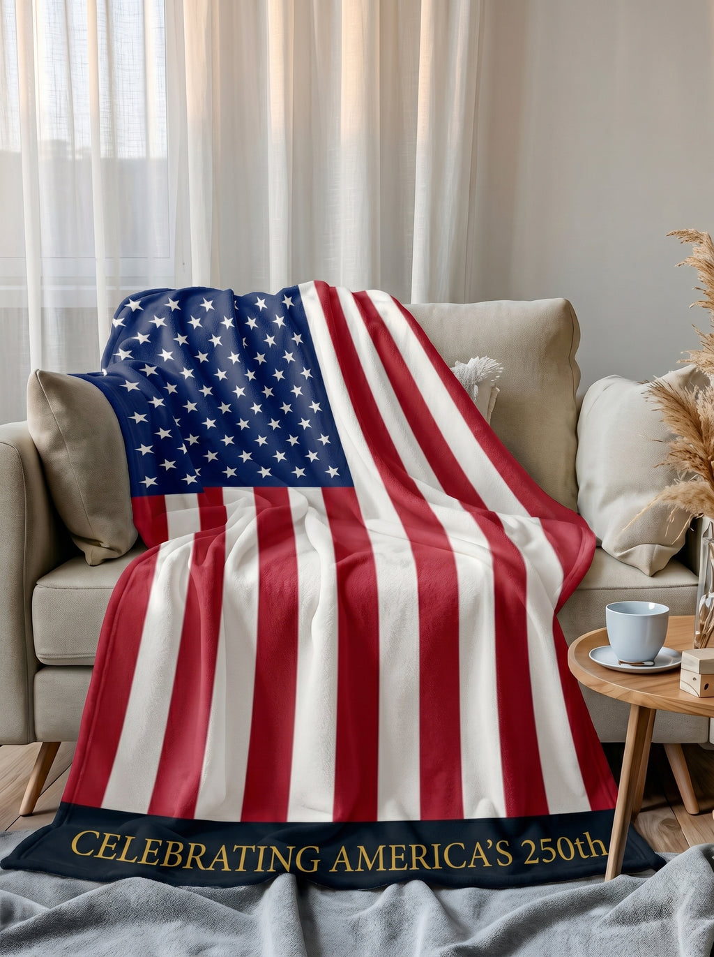 America's 250th Minky Blanket - Patriotic USA Flag Throw for Independence Day & Memorial Celebrations